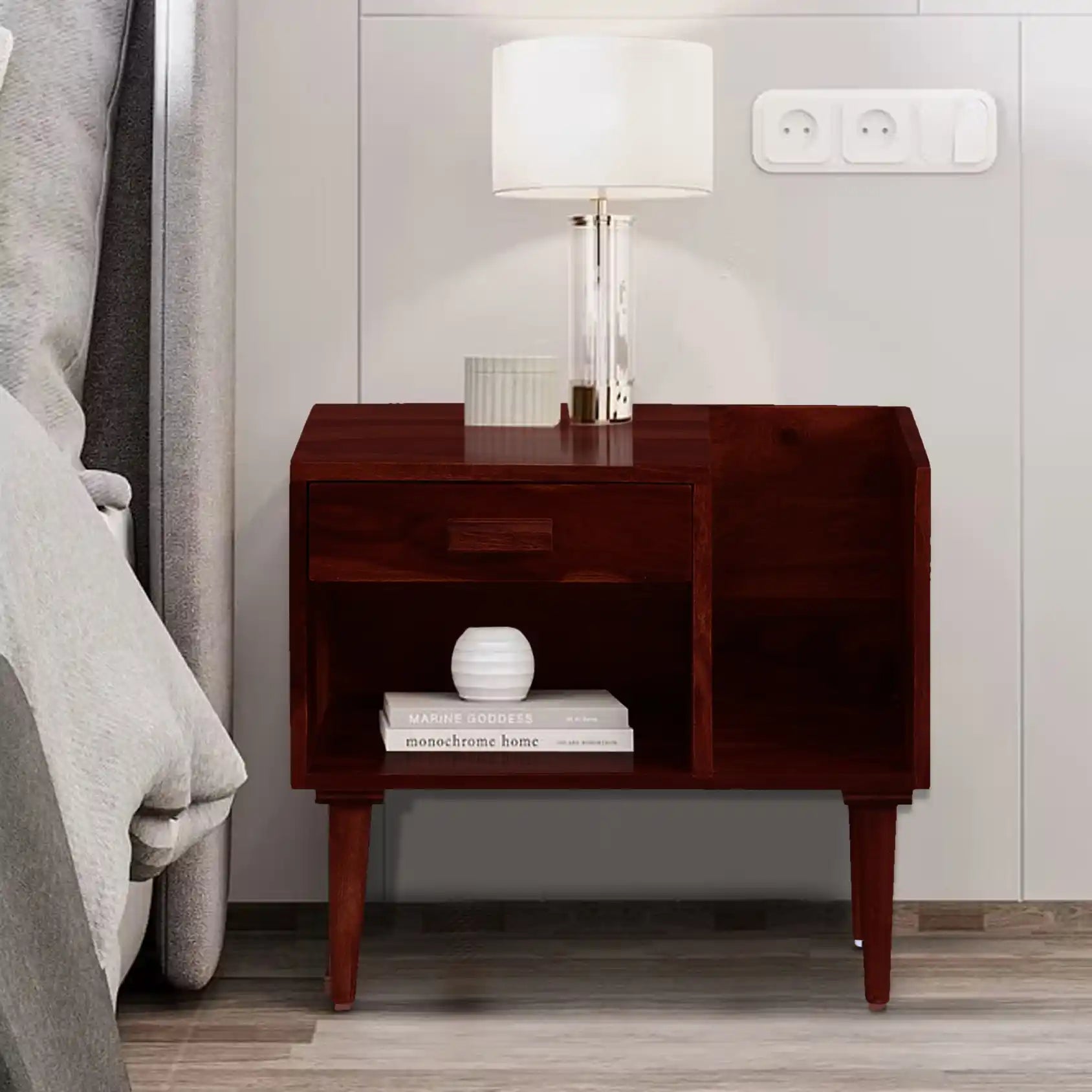 Nexo sheesham wood bedside table compact wooden side table India