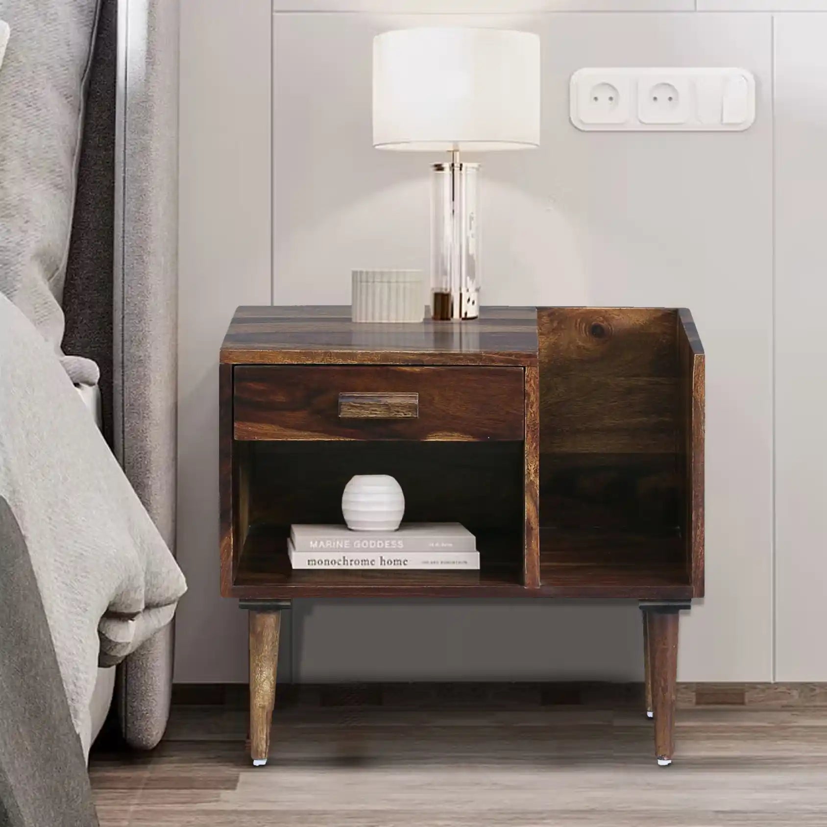 Nexo solid wood bedside table modern sheesham nightstand India