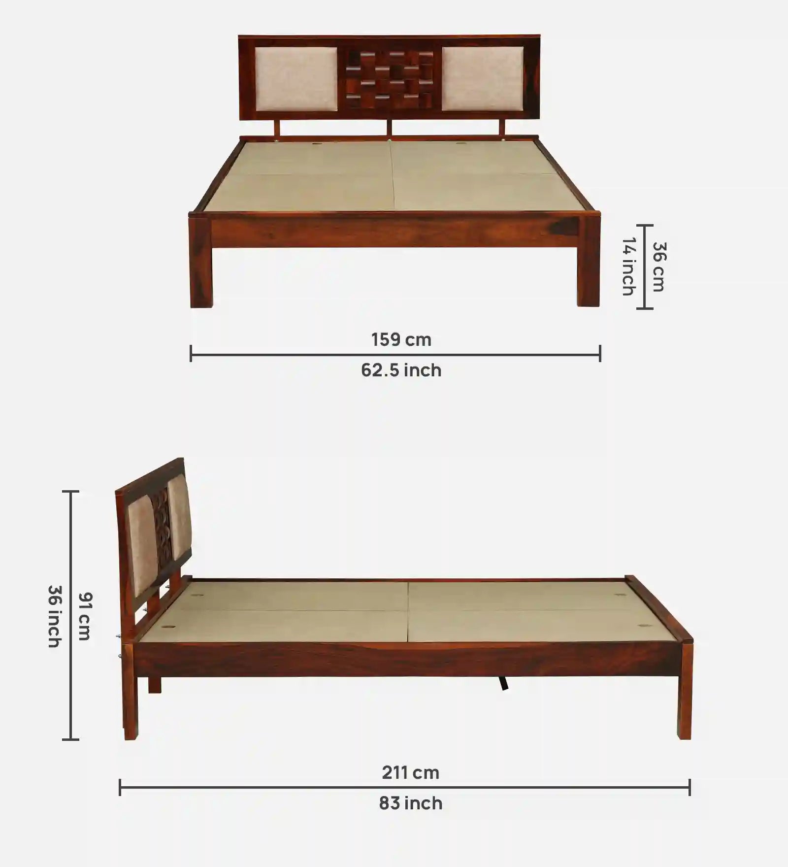 Nivasa basic queen bed wood frame no storage modern