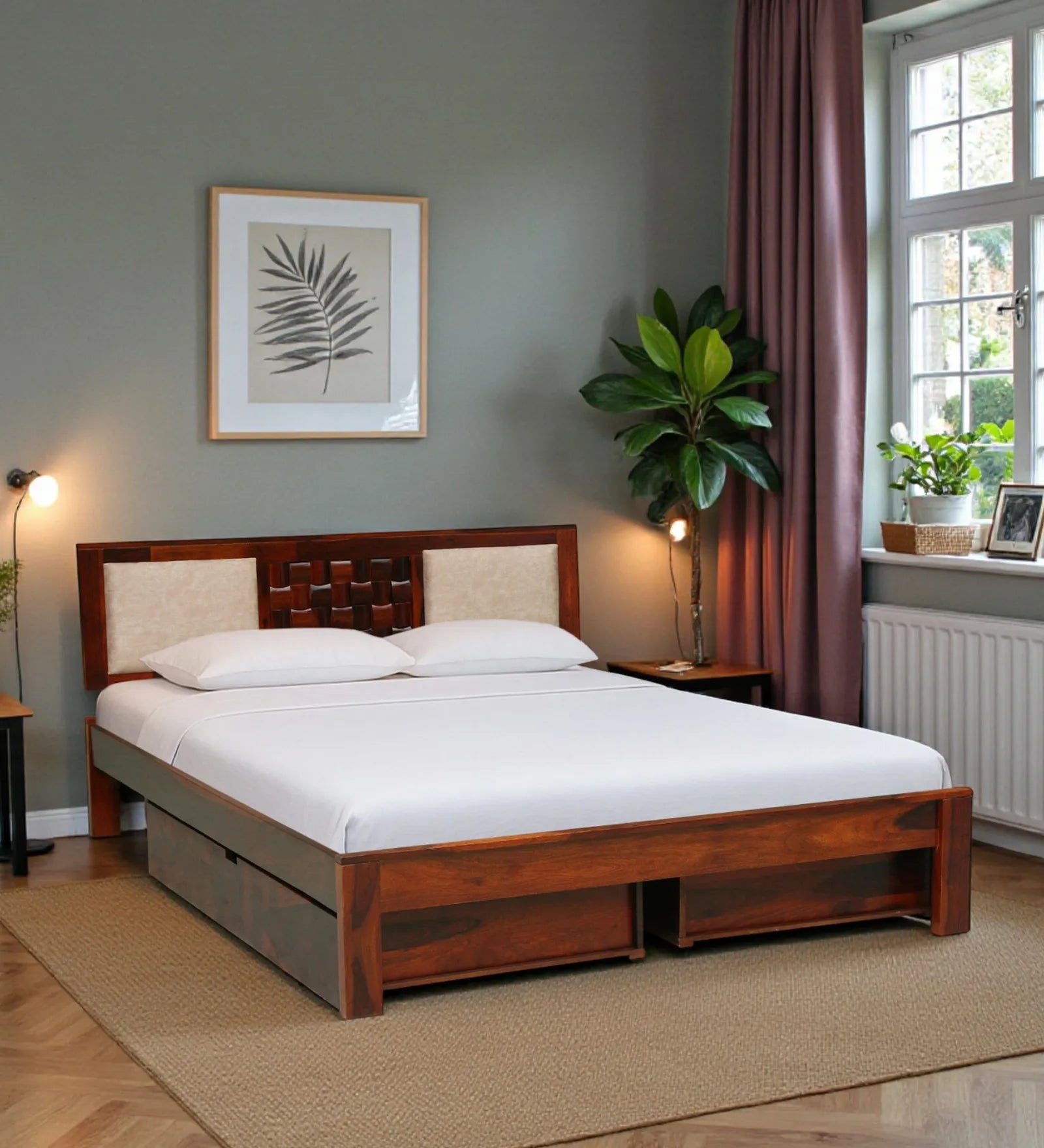 sheesham wood king size drawer storage bed base structure india