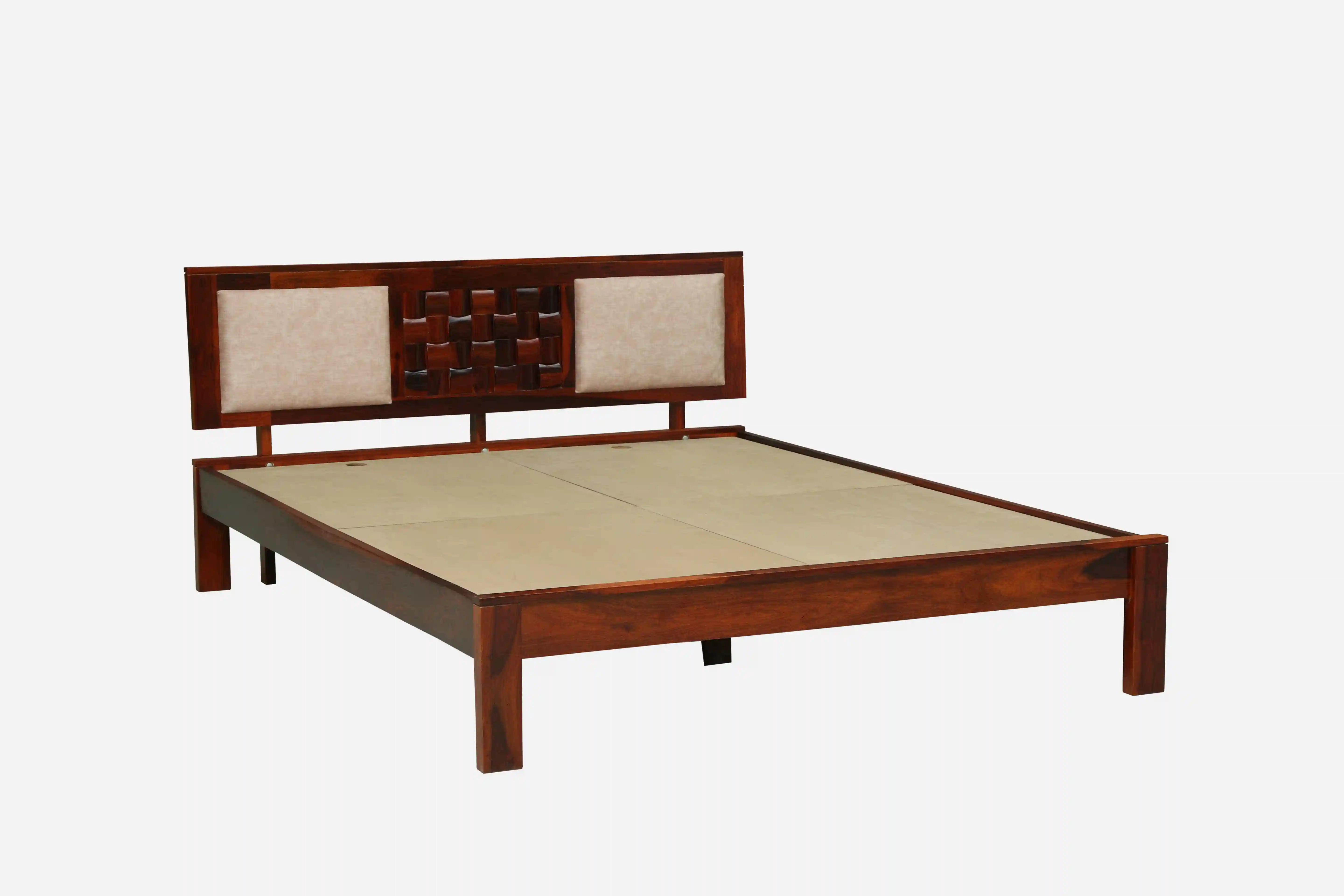 nivasa king size bed without storage teak finish premium solid wood bed design