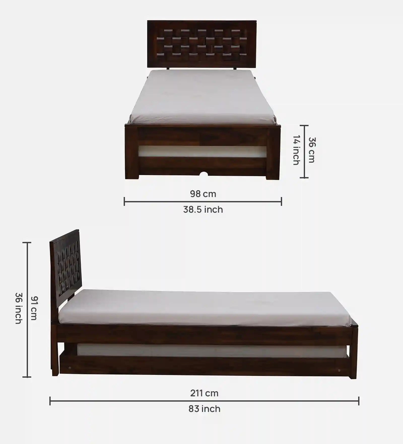 Nivasa modern single bed trundle solid wood