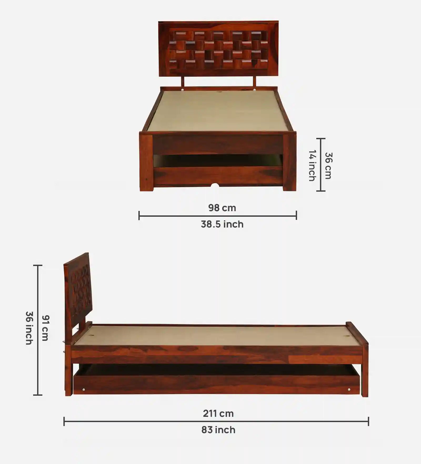 Nivasa sheesham trundle bed single cot modern bedroom furniture India