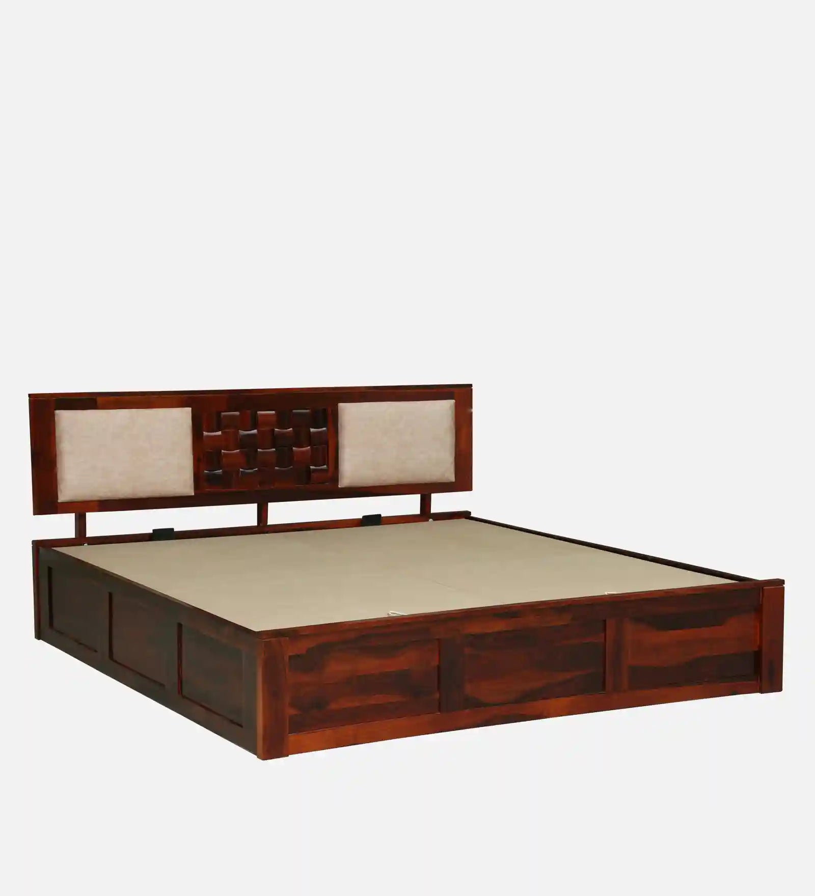 Nivasa solid sheesham wood king size bed with hydraulic storage modern design