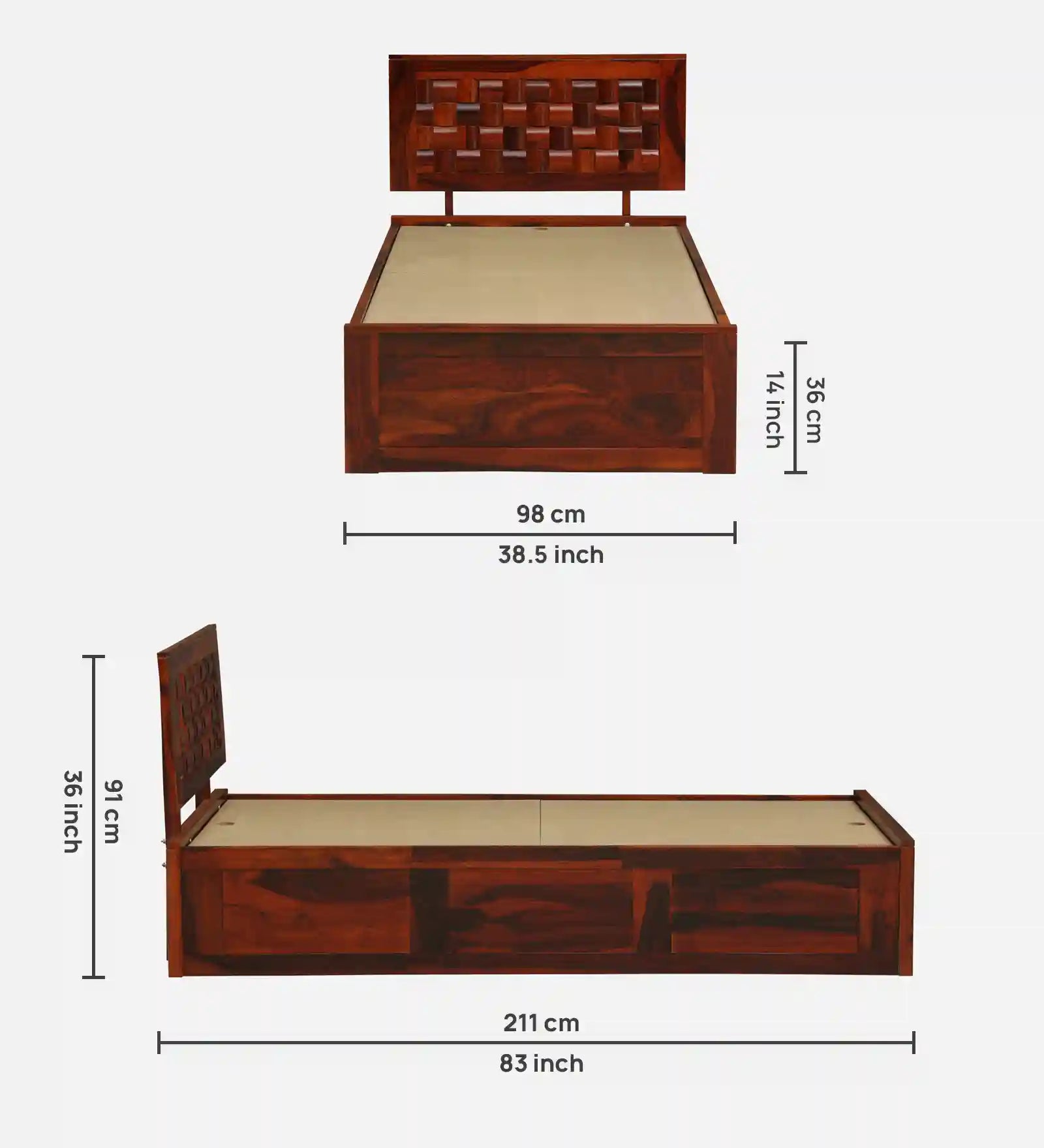 Nivasa solid wood bed single size storage modern Indian furniture