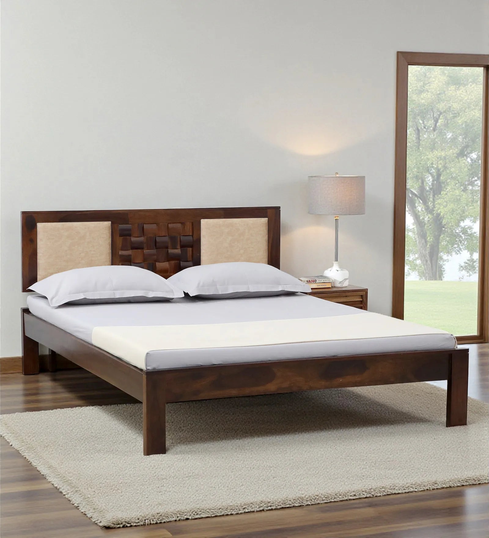 nivasa solid wood king size bed without storage front view modern sheesham wood design