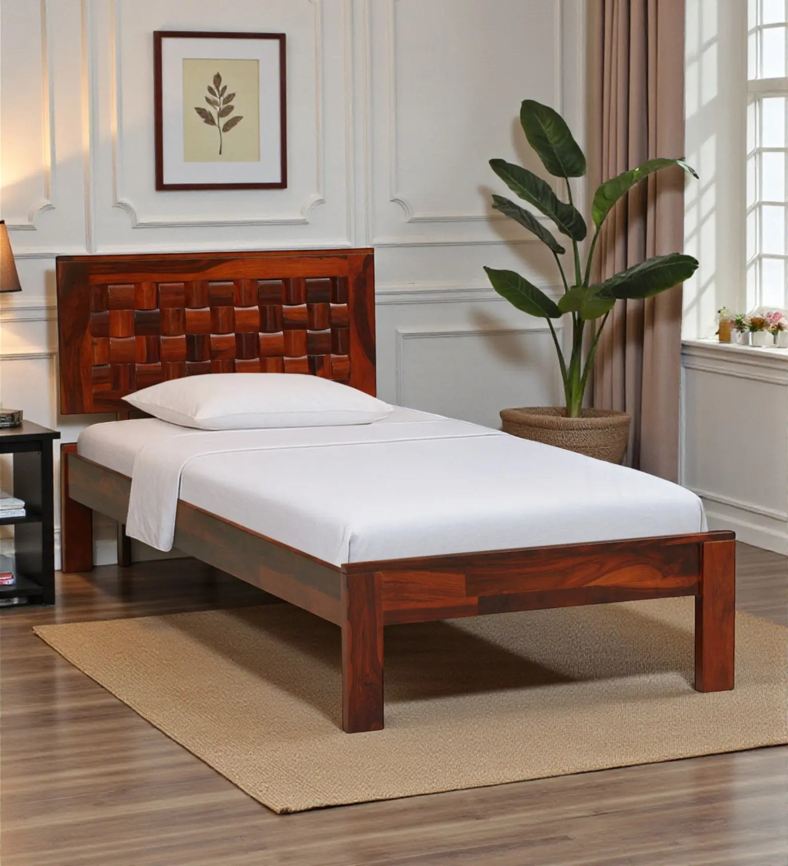 Nivasa solid wood single bed without storage modern wooden bed India