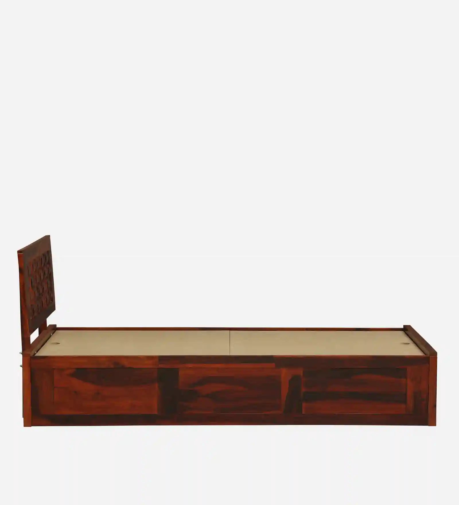 Solid wood single bed with storage Nivasa design durable bed frame India