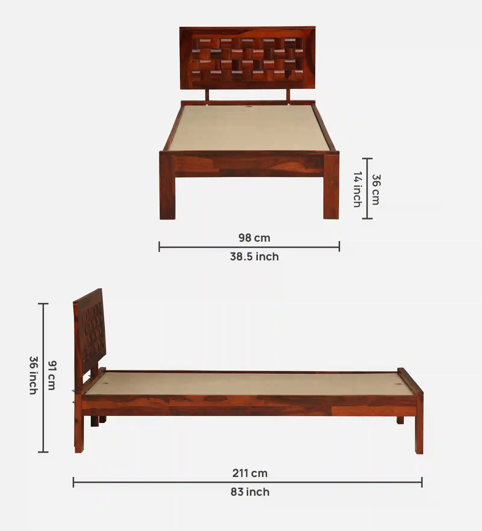 Nivasa wooden single bed without storage natural finish bed India