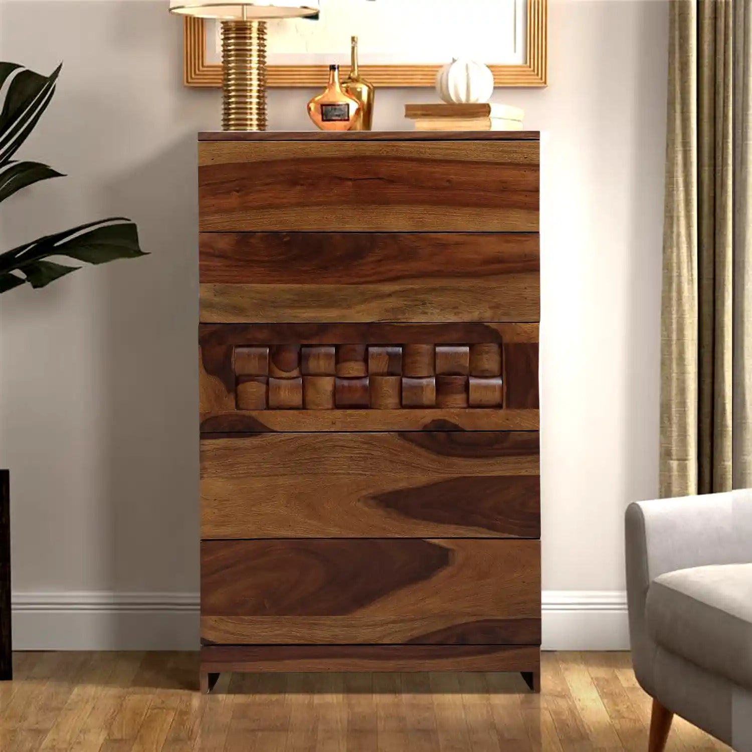 Niware bedroom storage drawer furniture crafted from solid sheesham wood India