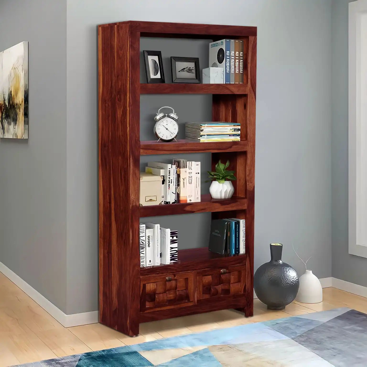 Niware sheesham wood bookshelf open shelves home storage furniture