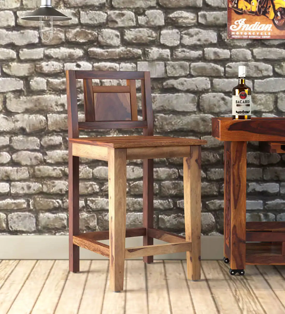 Niware solid sheesham bar chair wooden counter chair for kitchen seating India