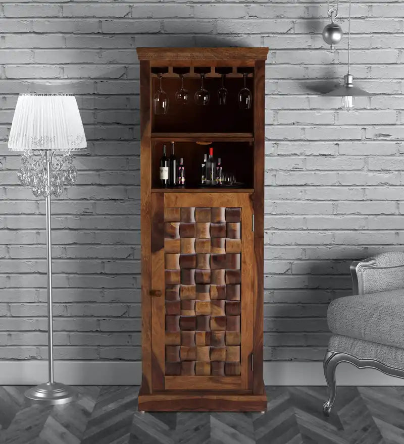 Niware solid wood bar unit in sheesham wood for compact home bar storage India