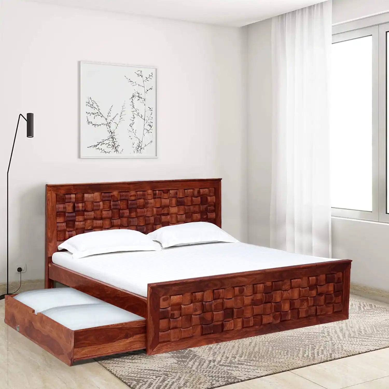 Niware solid wood bed with under box storage design