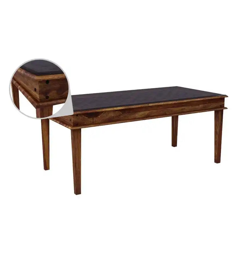 Solid wood dining table in natural finish crafted from sheesham wood for dining room
