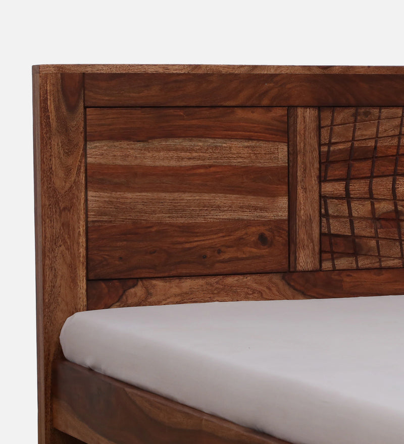 Harmonia  Solid Wood Bed In Rustic Teak Finish By Rajwada