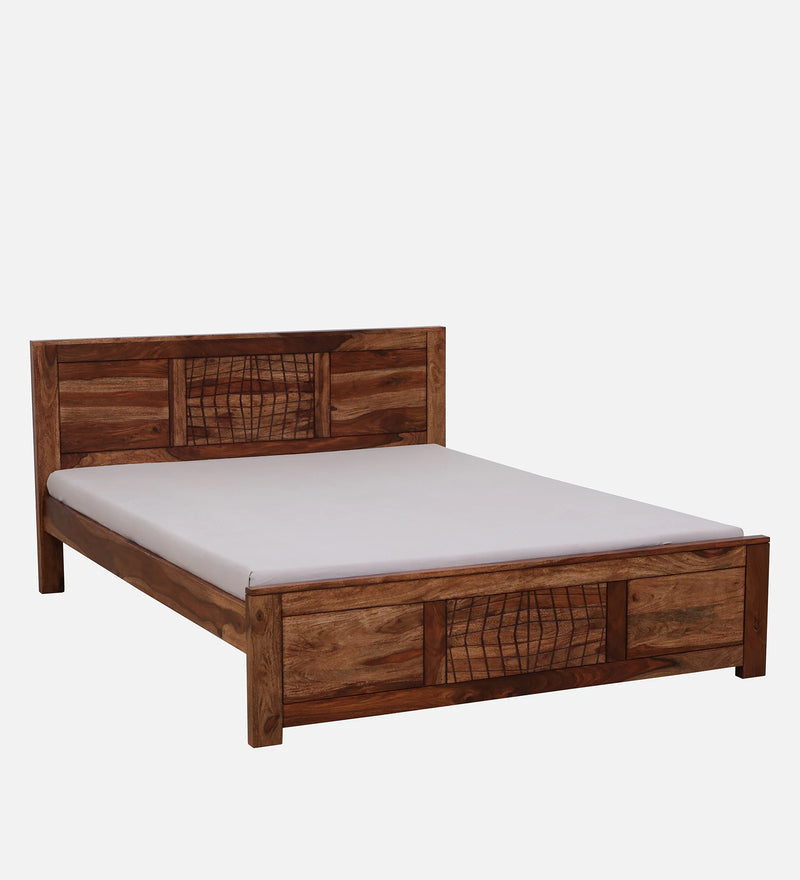Harmonia  Solid Wood Queen Size Bed In Rustic Teak Finish By Rajwada