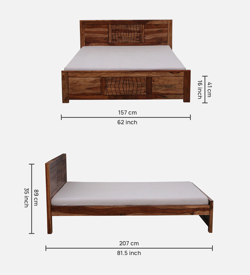 Harmonia  Solid Wood Queen Size Bed In Rustic Teak Finish By Rajwada