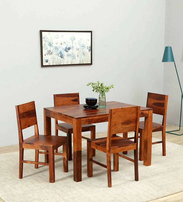 Harmonia  Solid Wood 4 Seater Dining Set In Honey Oak Finish By Rajwada