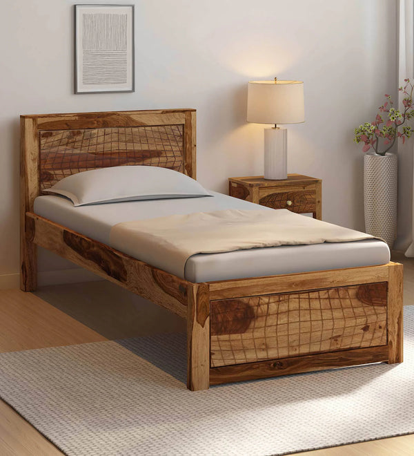 Harmonia  Solid Wood Single Bed In Rustic Teak Finish By Rajwada