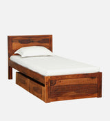 Harmonia  Solid Wood Single Bed With Drawer Storage In Honey Oak Finish By Rajwada