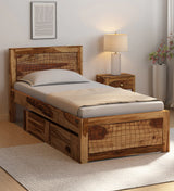 Harmonia  Solid Wood Single Bed With Drawer Storage In Rustic Teak Finish By Rajwada