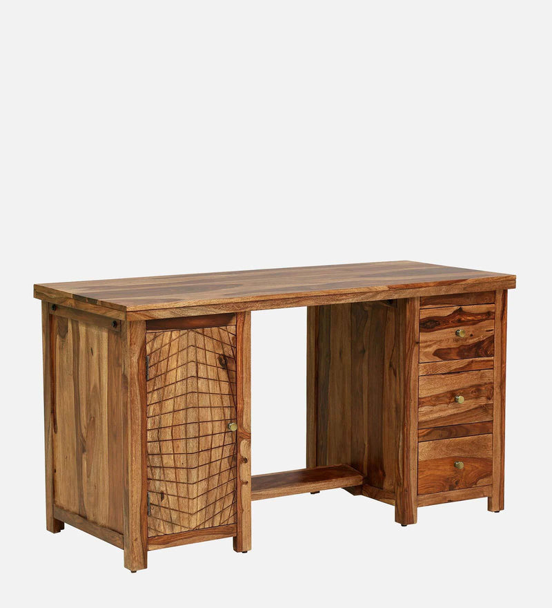 Harmonia  Solid Wood Study Table In Rustic Teak Finish By Rajwada