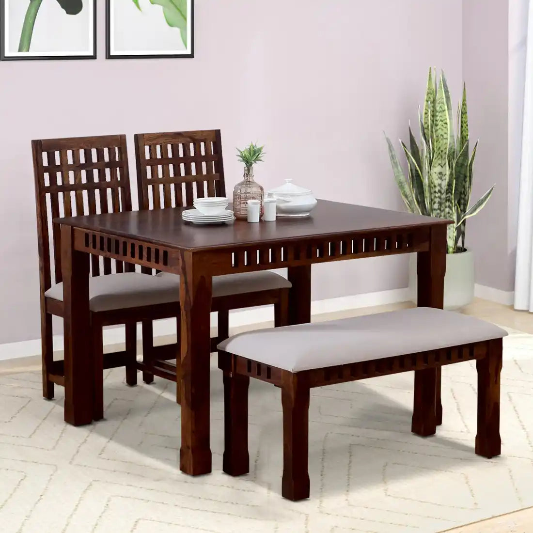 Oasis sheesham wood modern dining set four seater premium home furniture India