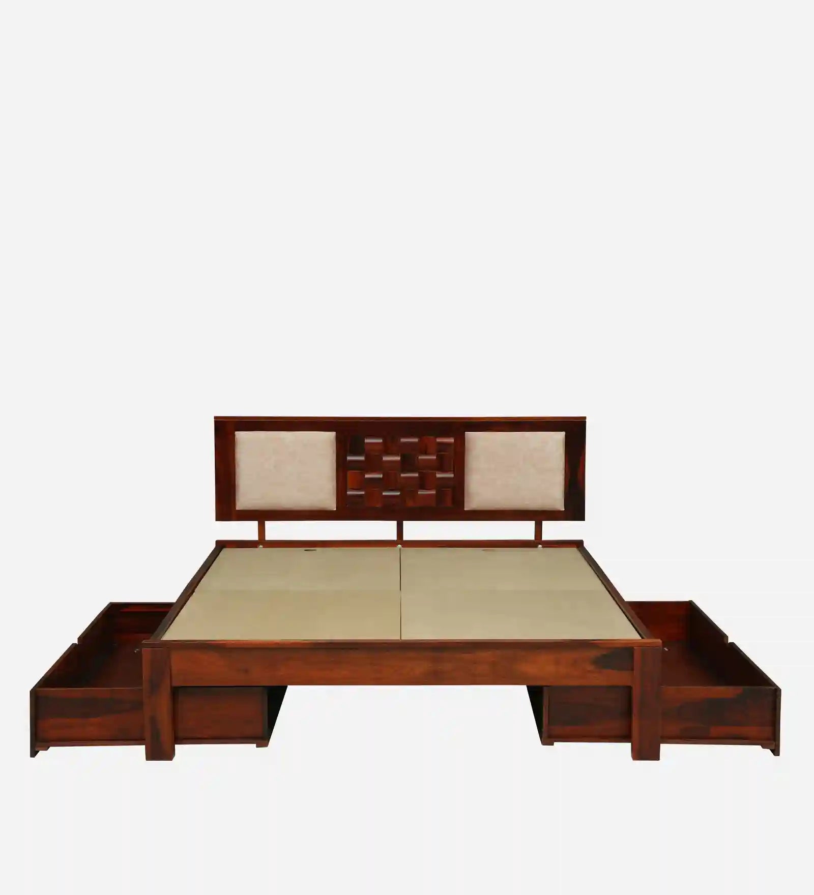 solid sheesham wood bed drawer side structure queen size storage bed india