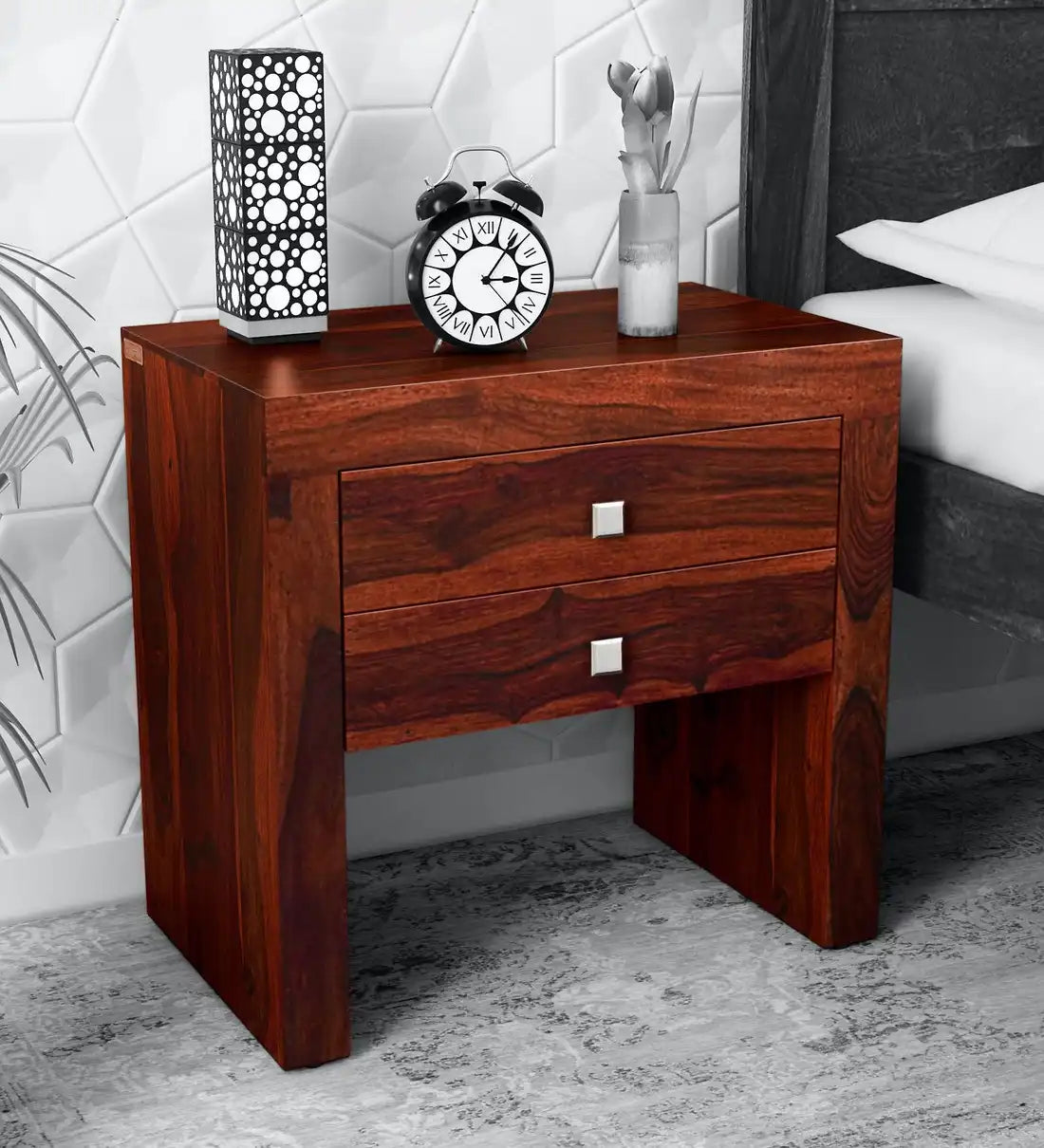 Ontario solid wood bedside table premium sheesham nightstand India