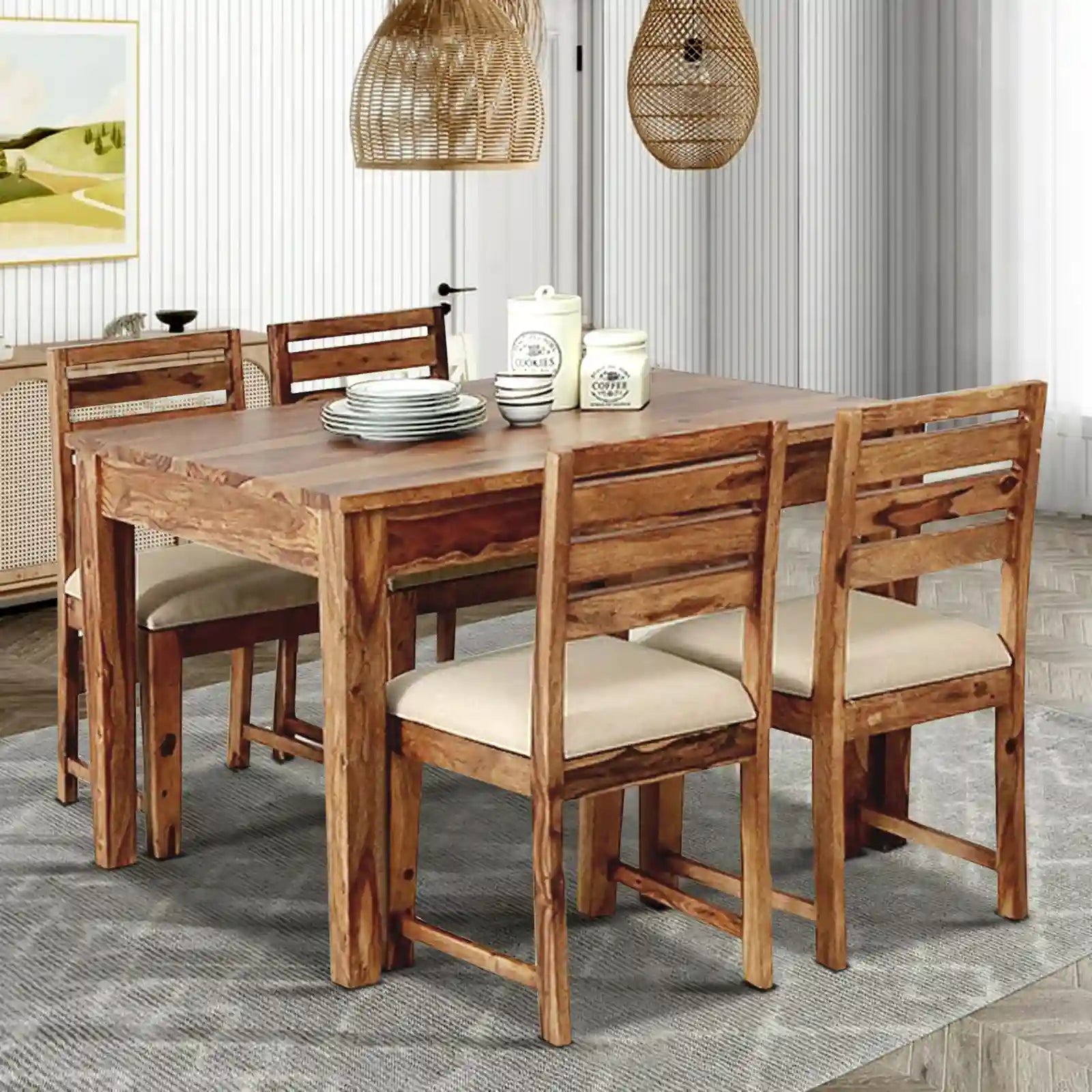 Oslo dining table set four seater solid wood best quality furniture India