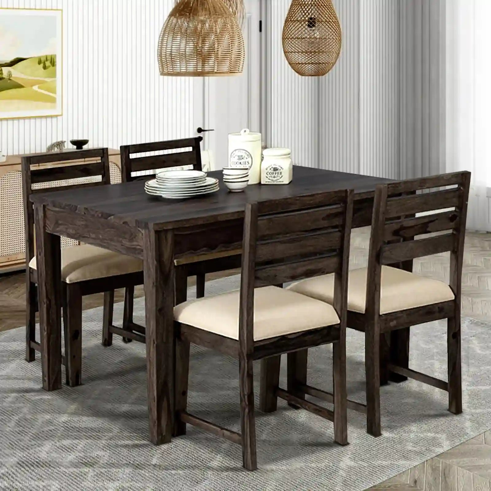 Oslo luxury sheesham wood four seater dining table set premium interior furniture
