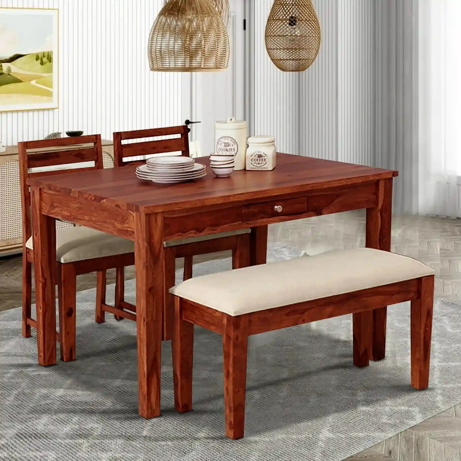 Oslo premium solid wood four seater dining table set modern luxury dining furniture