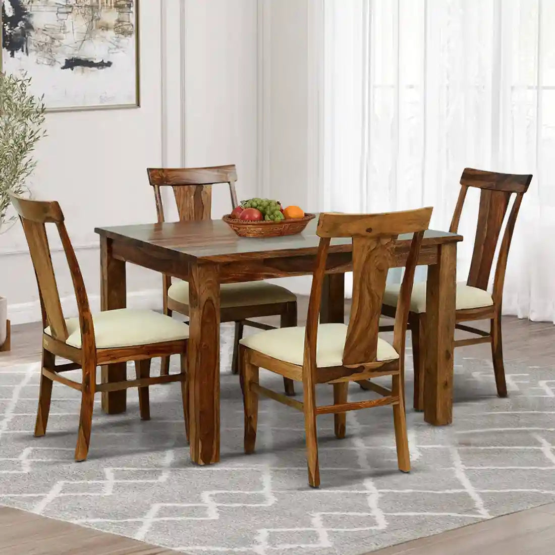 Oslo traditional solid sheesham wood four seater dining table set premium furniture India