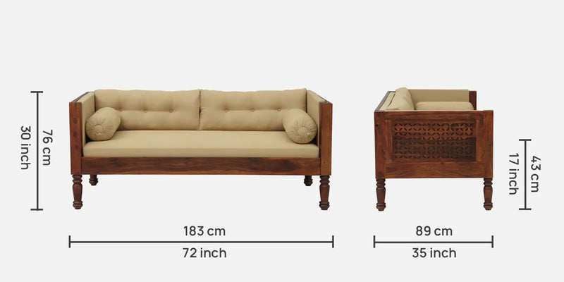 Penza Solid Wood 3 Seater Sofa In Honey Oak Finish By Rajwada