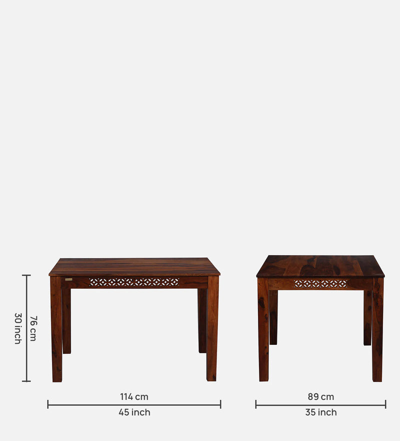 Penza Solid Wood 4 Seater Dining Set In Honey Oak Finish By Rajwada