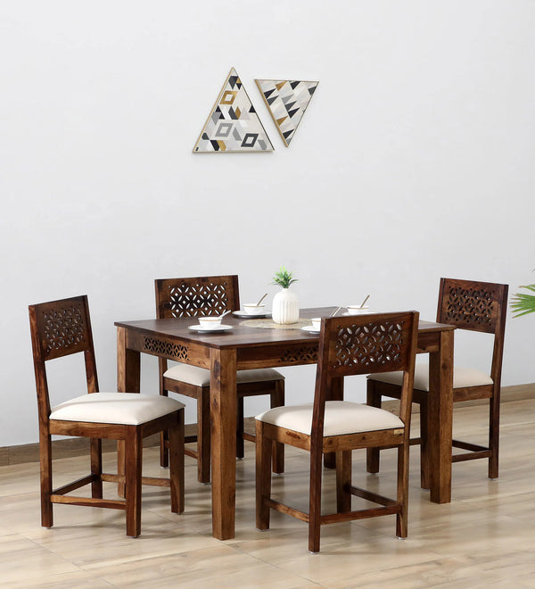 Penza Solid Wood 4 Seater Dining Set In Provincial Teak Finish By Rajwada