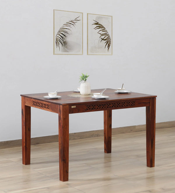 Penza Solid Wood 4 Seater Dining Table In Honey Oak Finish By Rajwada