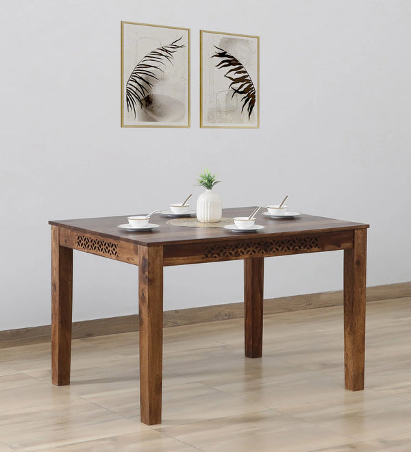 Penza Solid Wood 4 Seater Dining Table In Provincial Teak Finish By Rajwada