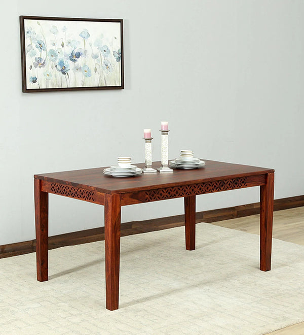 Penza Solid Wood 6 Seater Dining Table In Honey Oak Finish By Rajwada