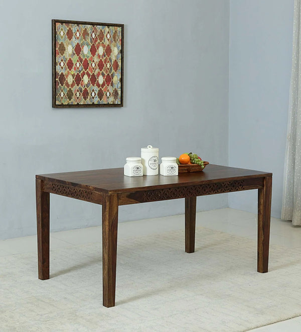 Penza Solid Wood 6 Seater Dining Table In Provincial Teak Finish By Rajwada