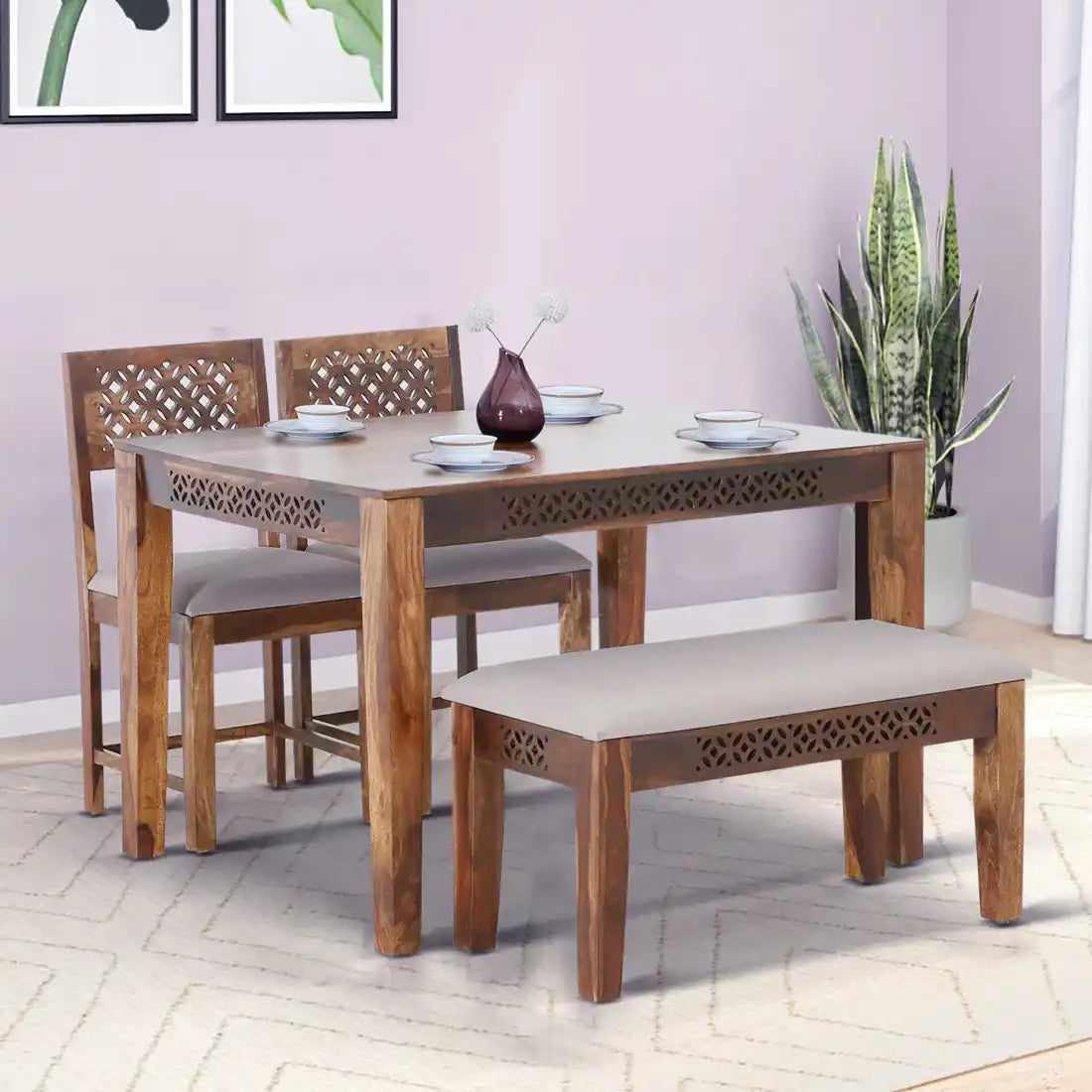Penza compact four seater dining table set solid wood ideal for small dining space