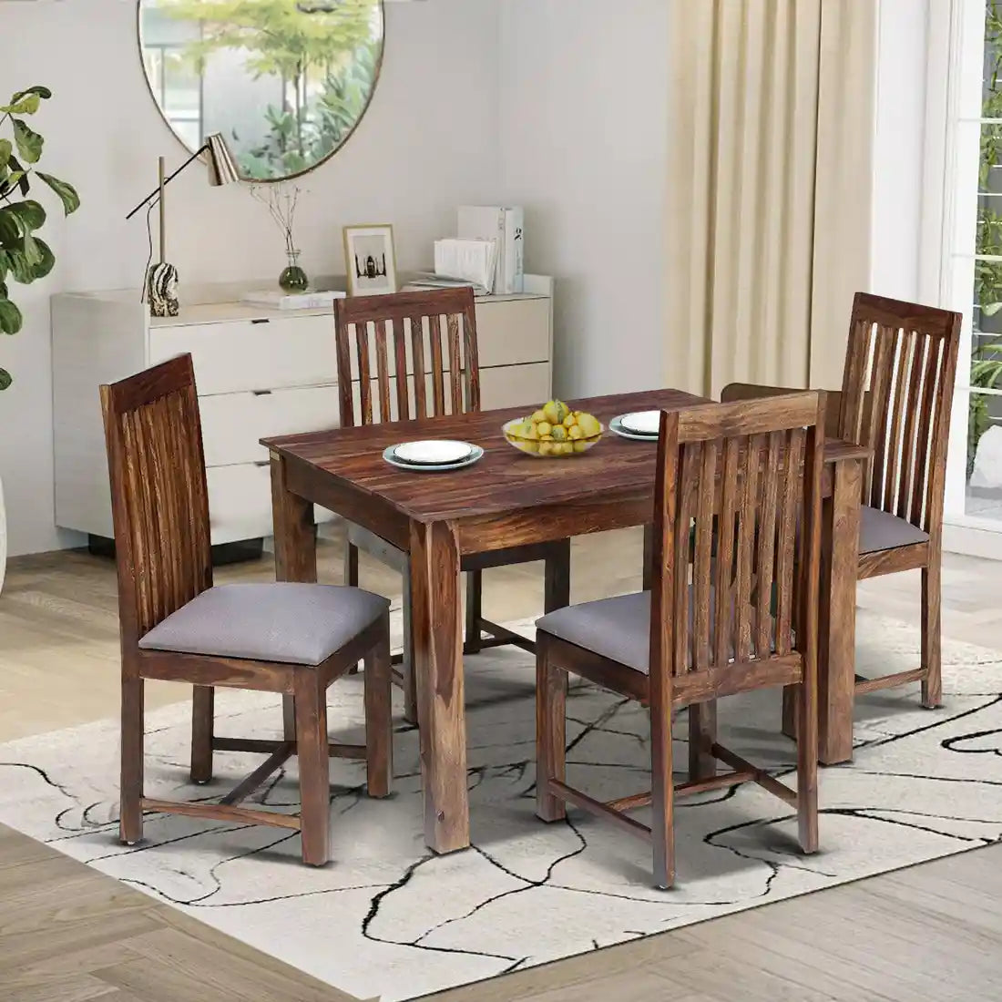 Peter sheesham wood dining set four seater modern furniture for Indian homes