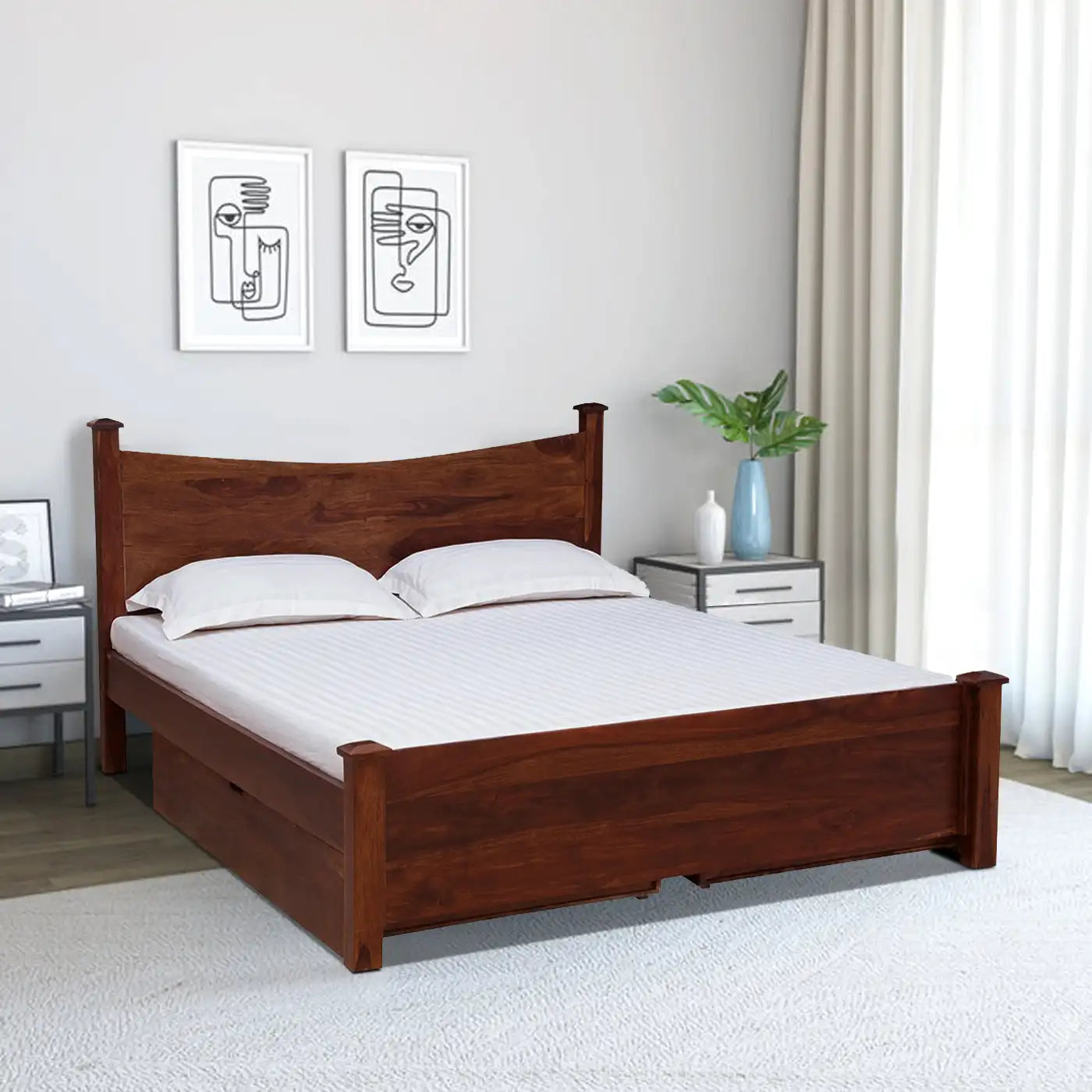 polo sheesham wood bed honey finish king size box storage wooden bed india