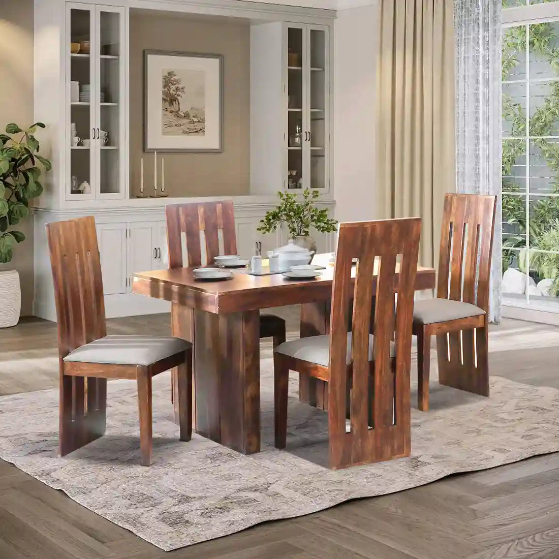 Porto dining table set four seater solid wood best quality furniture India