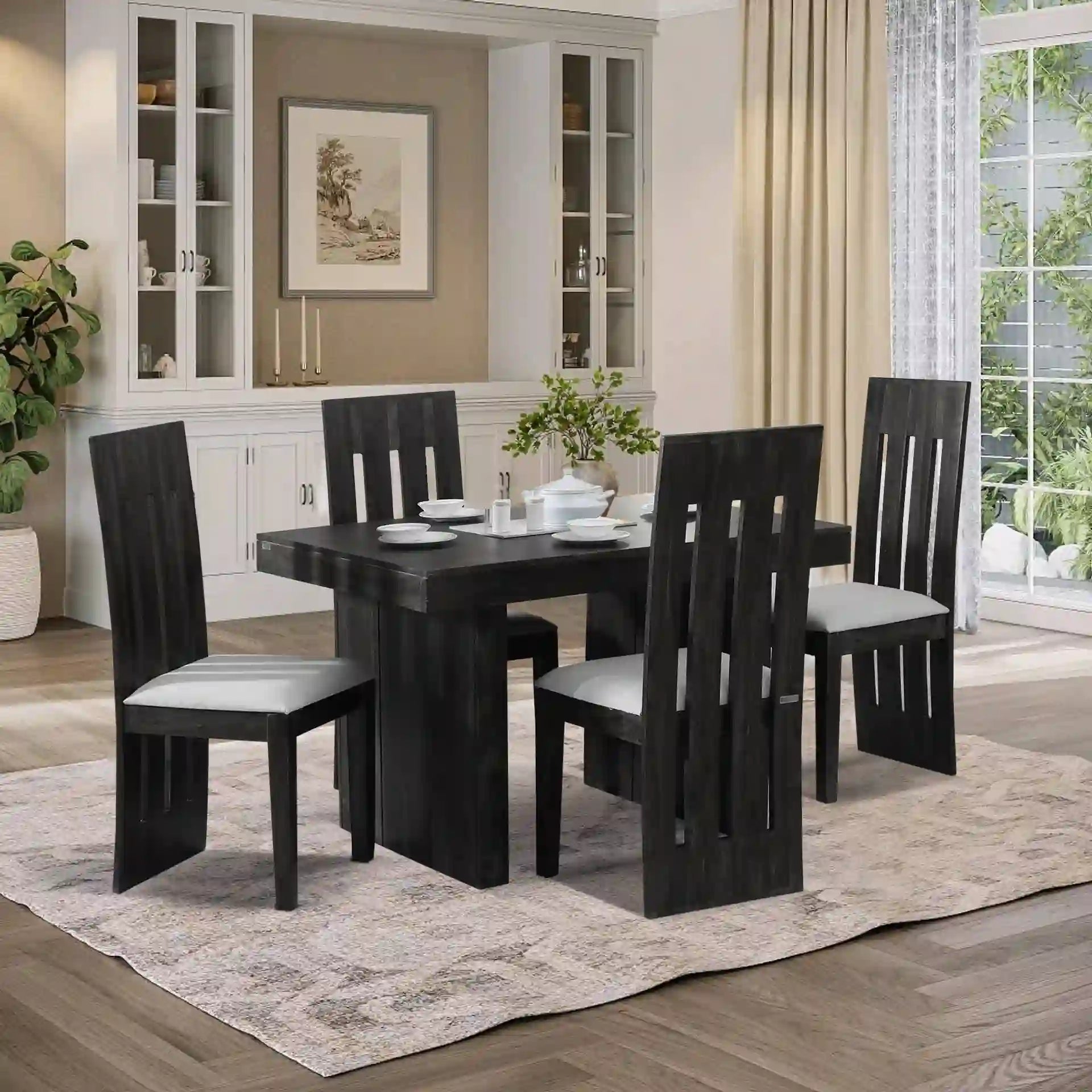 Porto luxury sheesham wood four seater dining table set premium interior furniture