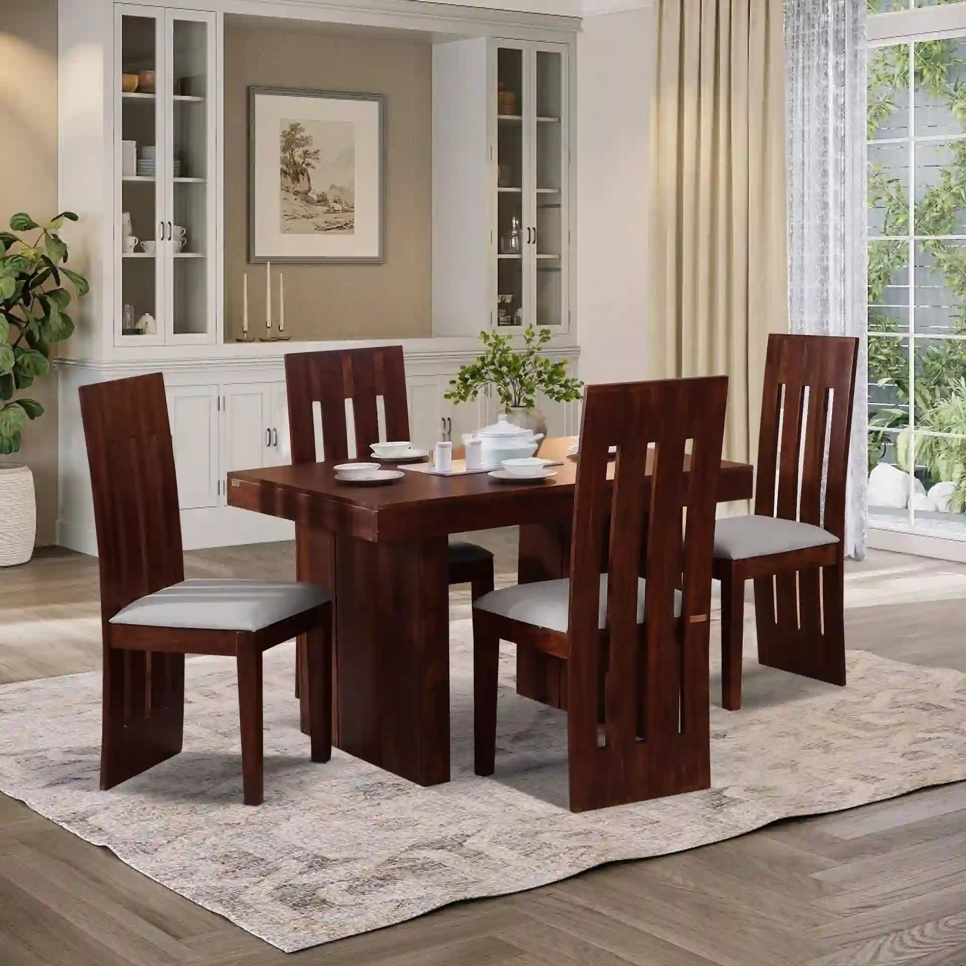 Porto luxury solid wood four seater dining table set modern designer furniture