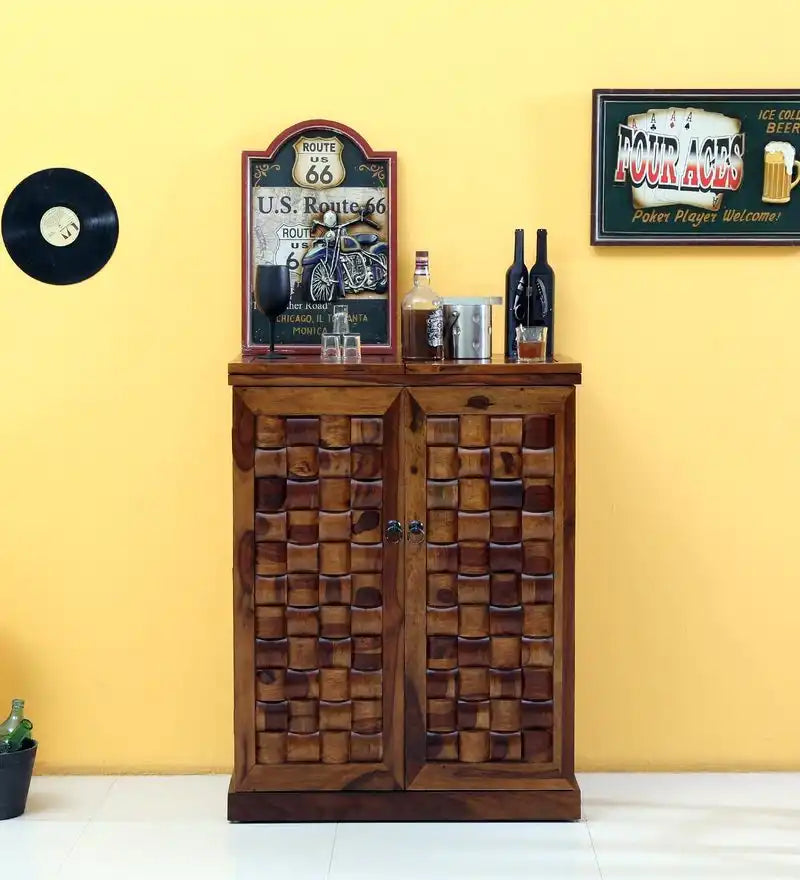 Premium bar cabinet in sheesham wood for storage and display combination