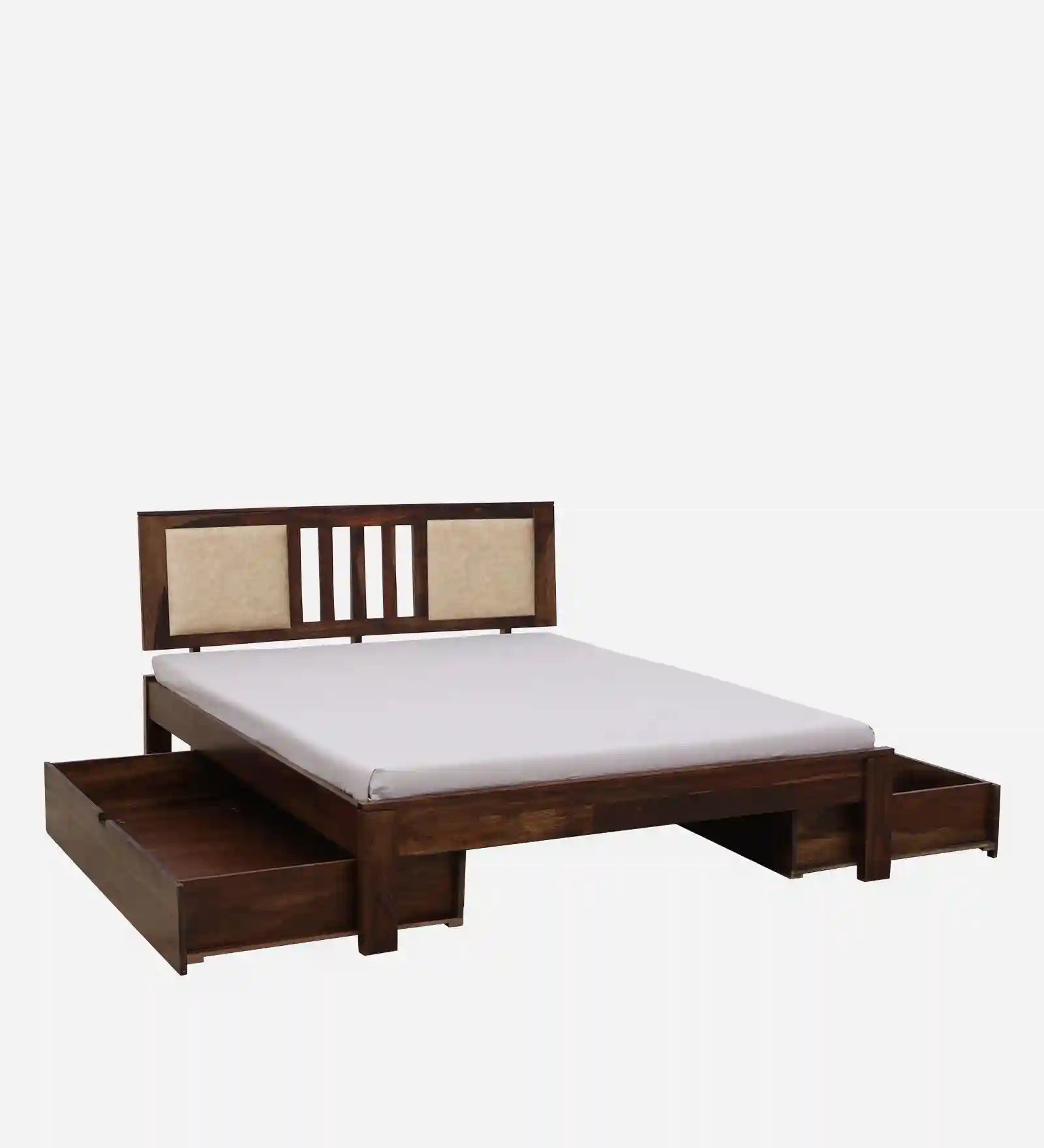 sheesham wood headboard panel bed design queen size drawer storage india