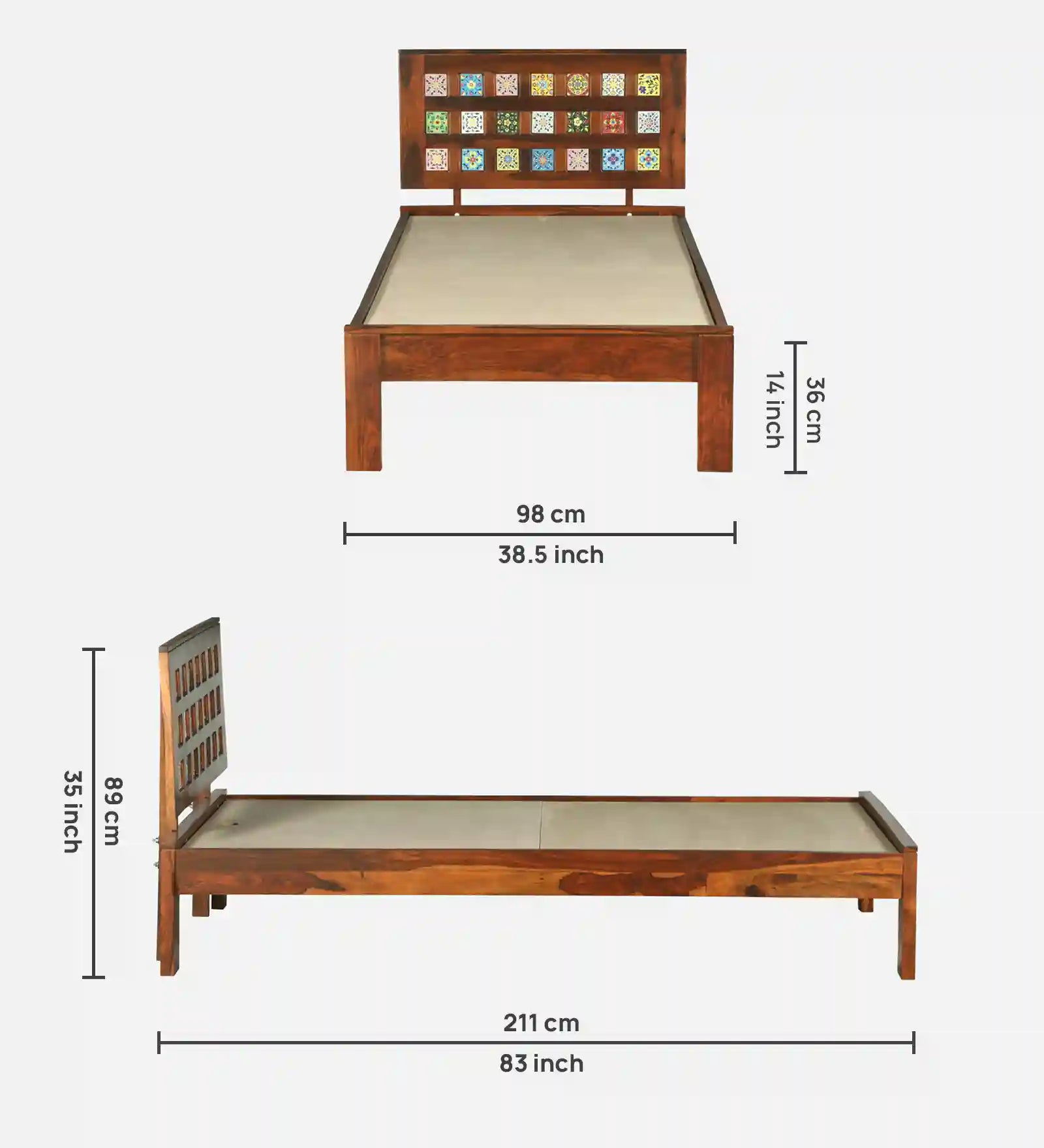 Premium sheesham wood single bed Anamika clean look wooden bed India